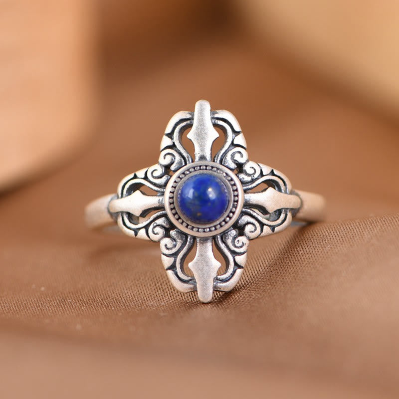 Bague ajustable en lazurite en argent sterling 925 pour la positivité