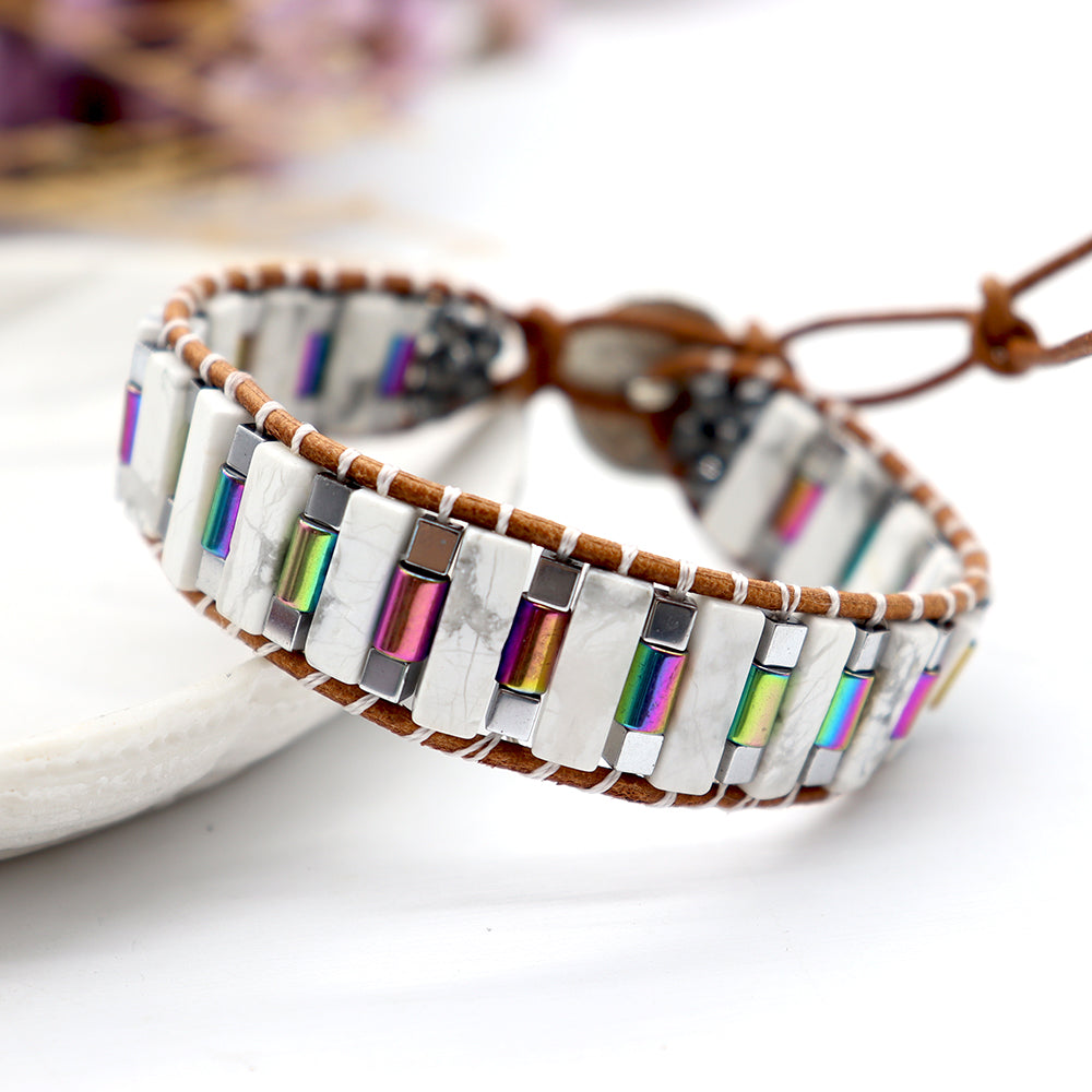 Adjustable Leather Wrap Chakra Healing Bracelet Natural Stone