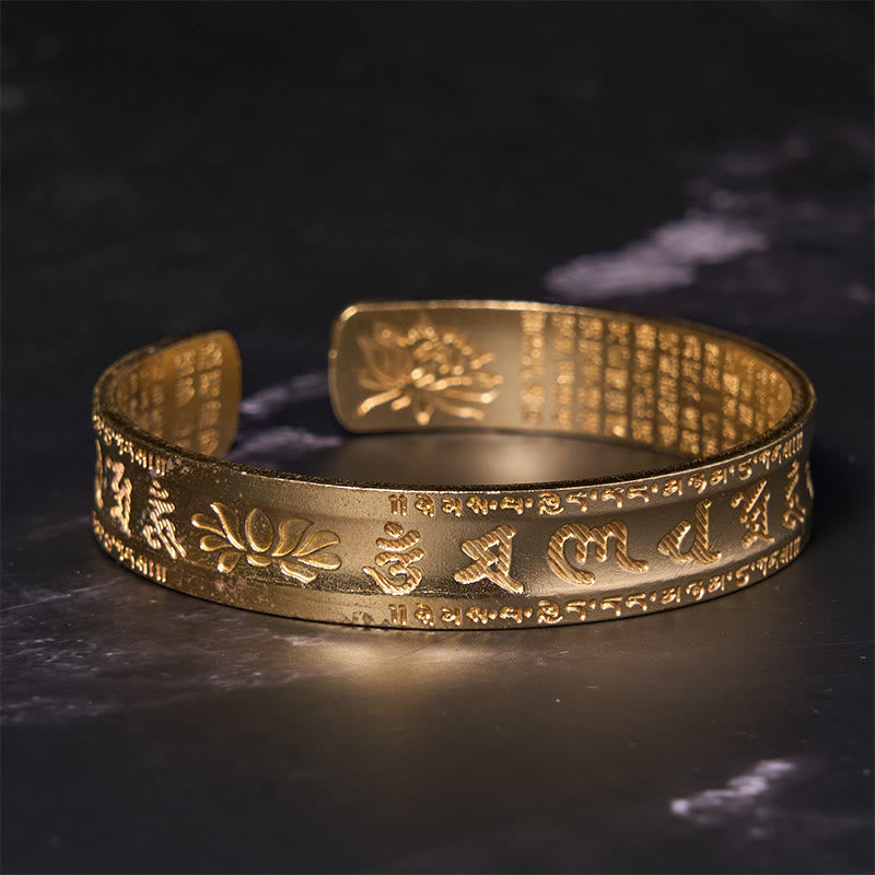 Bracelet manchette ajustable Sutra du cœur de lotus Om Mani Padme Hum Peace
