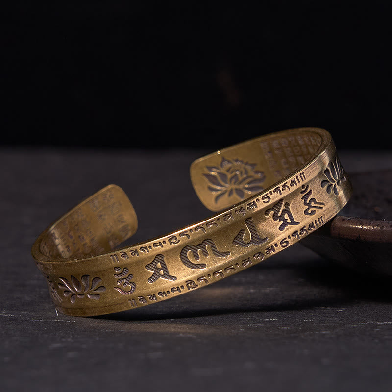 Bracelet manchette ajustable Sutra du cœur de lotus Om Mani Padme Hum Peace