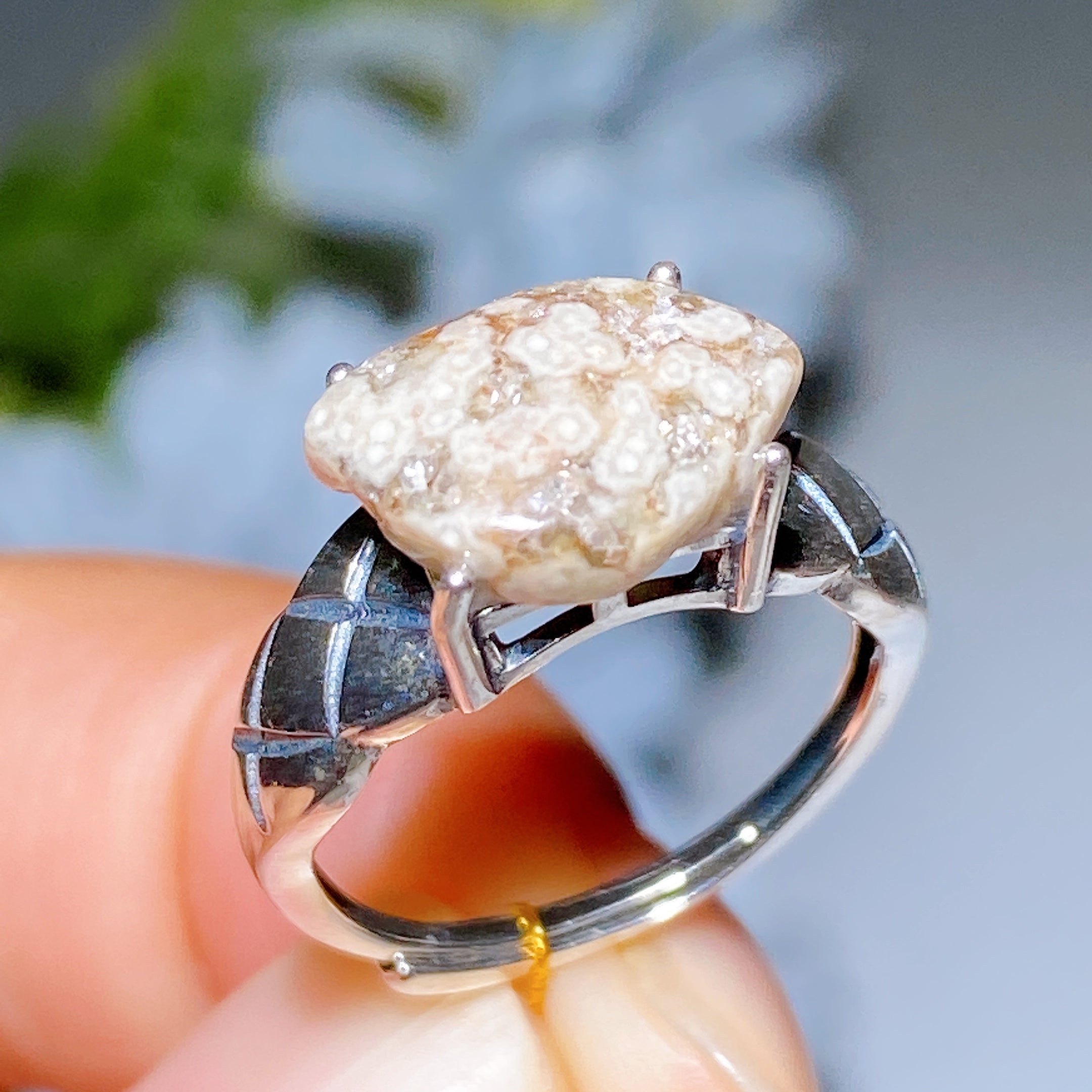 Adjustable Ocean Jasper Ring in Sterling Silver for Healing