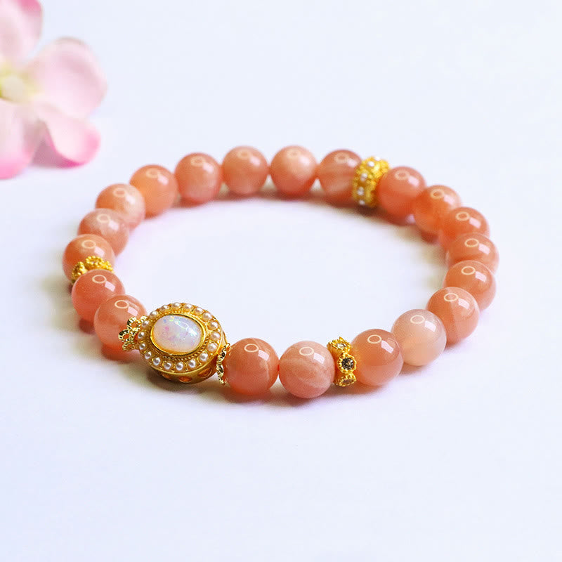 Bracelet réglable en pierre de lune pêche pour femme, équilibre apaisant