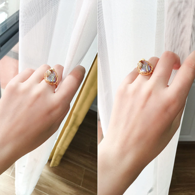 Bague ajustable en or plaqué cuivre et perles pour la richesse et le bonheur