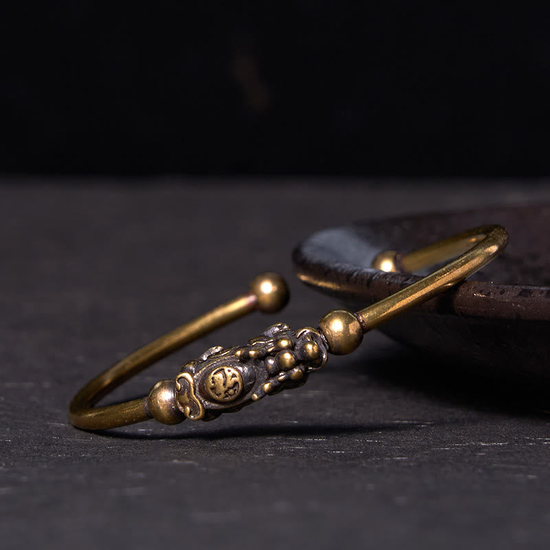 Bracelet réglable Pixiu en cuivre avec boussole et porte-bonheur Fu