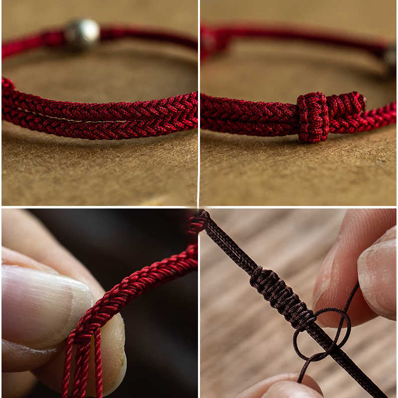 Bracelet réglable en perles Fu rouges | Argent sterling 925