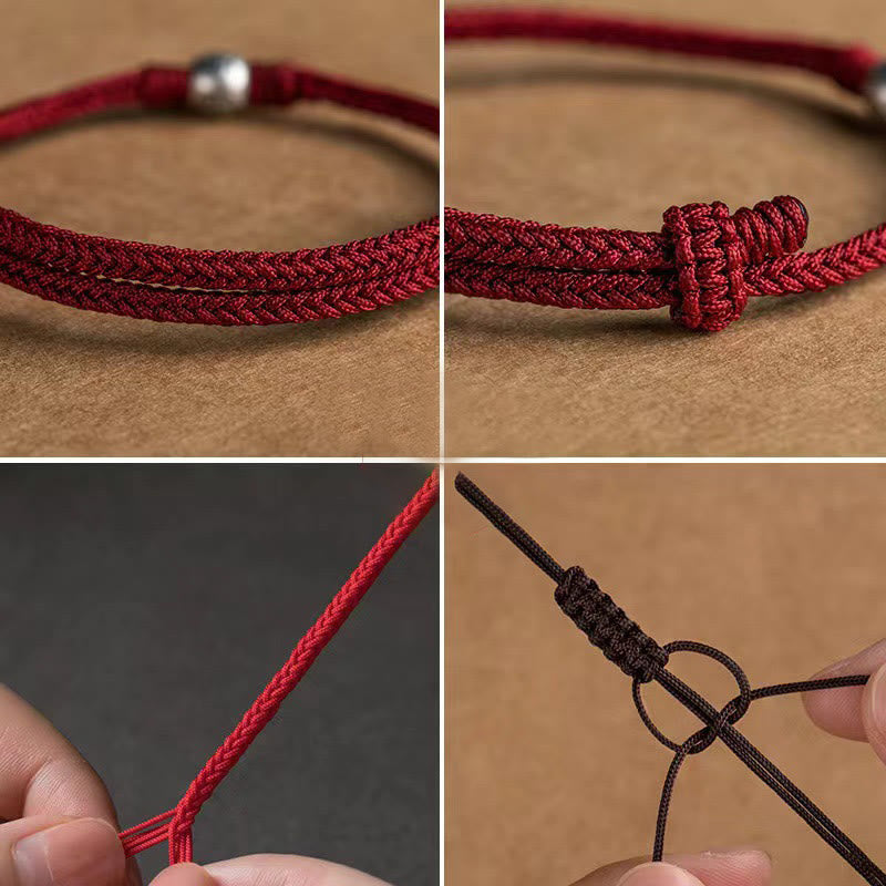 Bracelet réglable en perles Fu rouges | Argent sterling 925