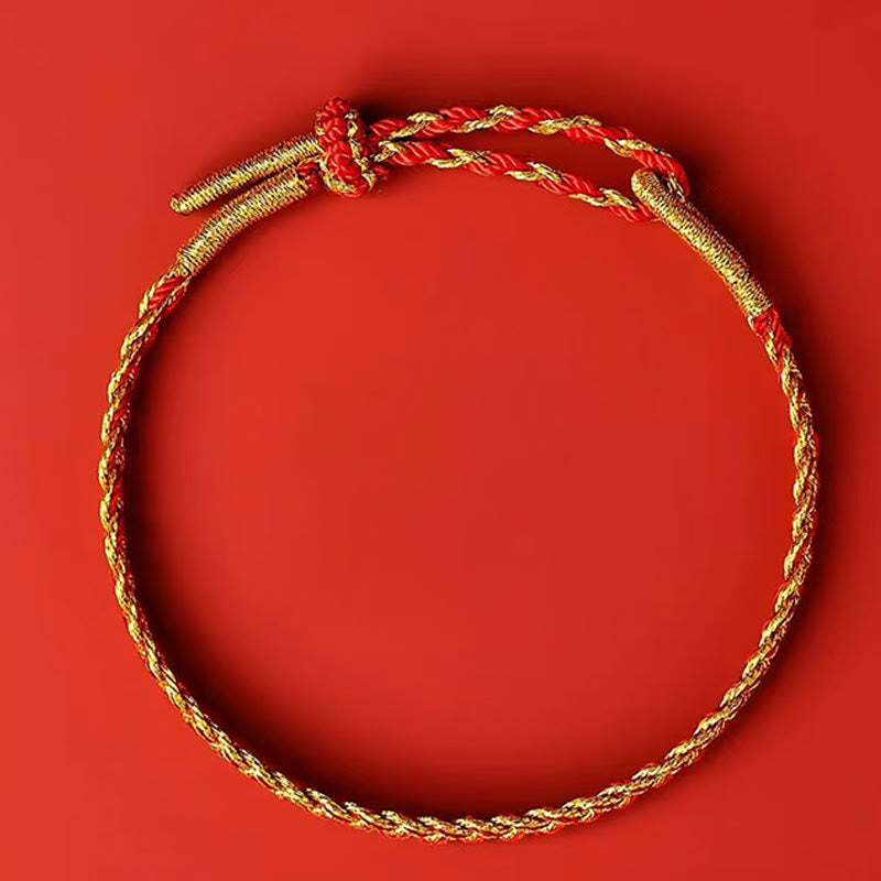 Bracelet porte-bonheur réglable en fil rouge et fil jaune 14-22 cm