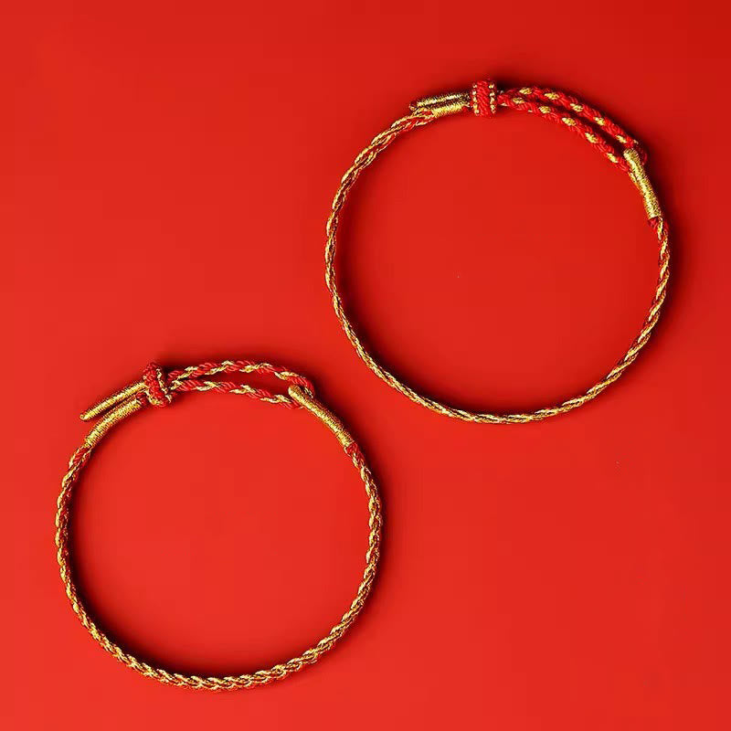 Bracelet porte-bonheur réglable en fil rouge et fil jaune 14-22 cm