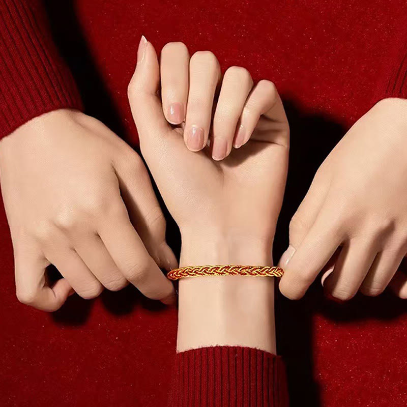 Bracelet porte-bonheur réglable en fil rouge et fil jaune 14-22 cm