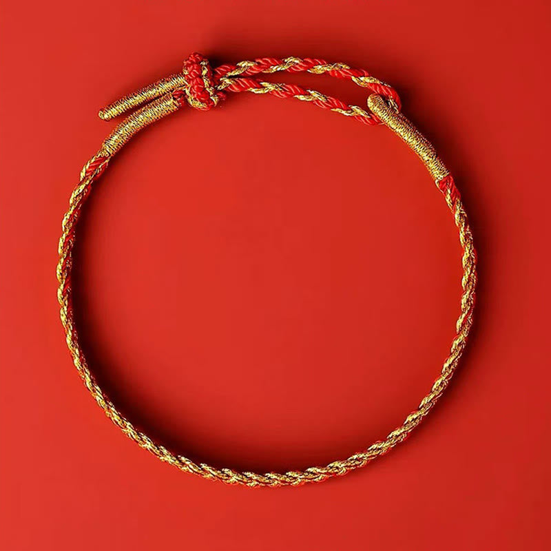 Bracelet porte-bonheur réglable en fil rouge et fil jaune 14-22 cm