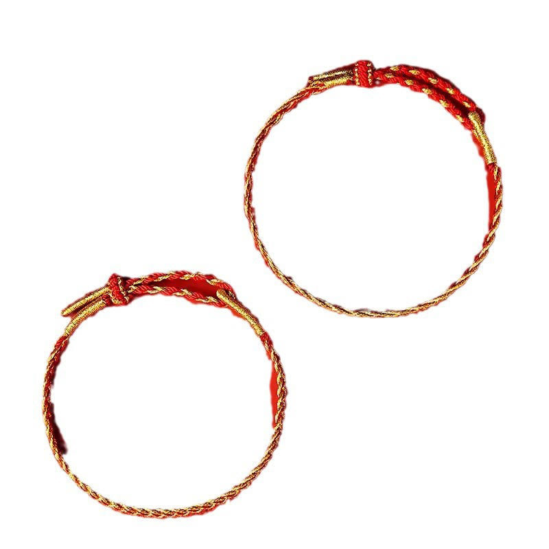 Bracelet porte-bonheur réglable en fil rouge et fil jaune 14-22 cm