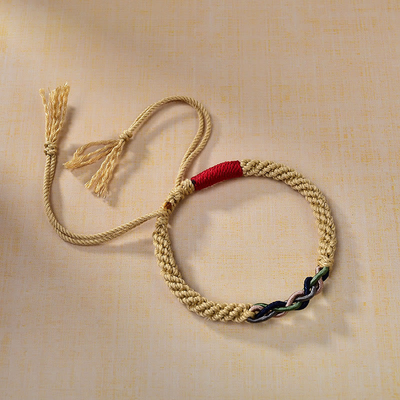 Bracelet porte-bonheur réglable en corde de coton tibétain rouge