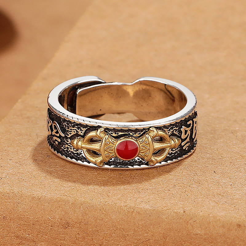 Bague de sagesse réglable en agate rouge Om Mani Padme Hum
