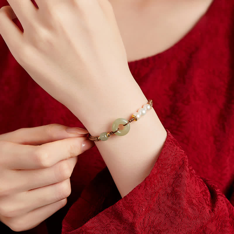 Bracelet porte-bonheur en perles de jade naturelles de Hetian avec boucle de paix