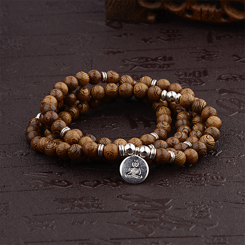 Handmade Lightning Strike Wood Wood Mala Bracelet with Lotus Buddha Symbol