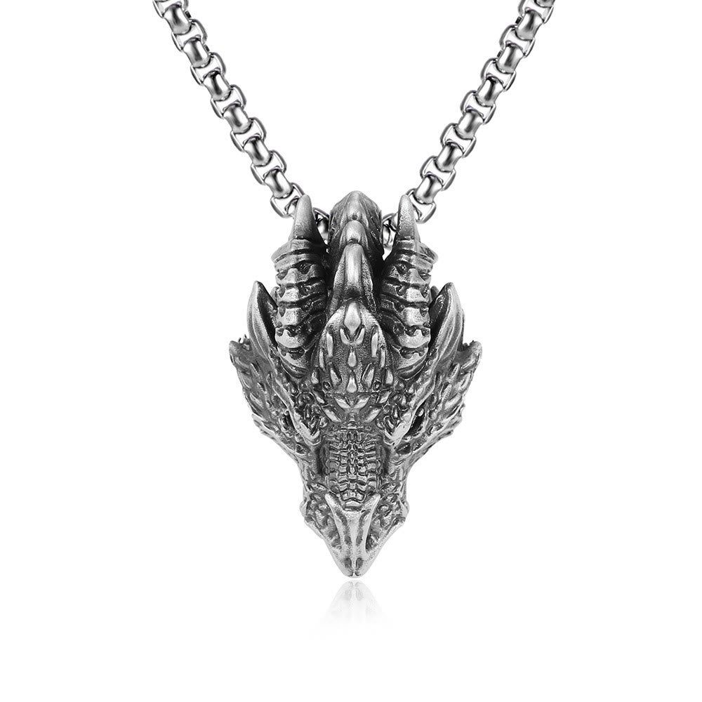 Collier pendentif de protection en étain pur avec tête de dragon