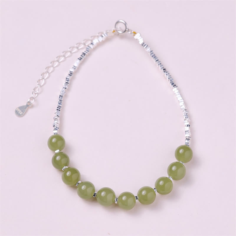 6mm Hetian Jade and 925 Sterling Silver Luck Bracelet Meditation