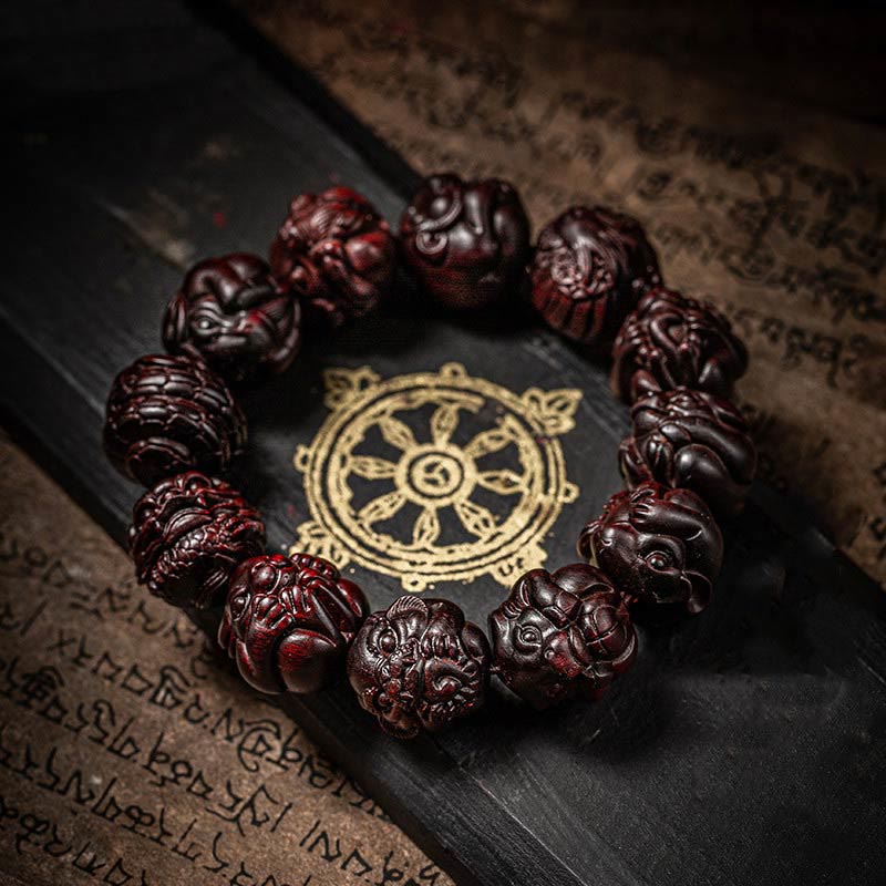 Chinese Zodiac Small Leaf Red Sandalwood Protection Bracelet