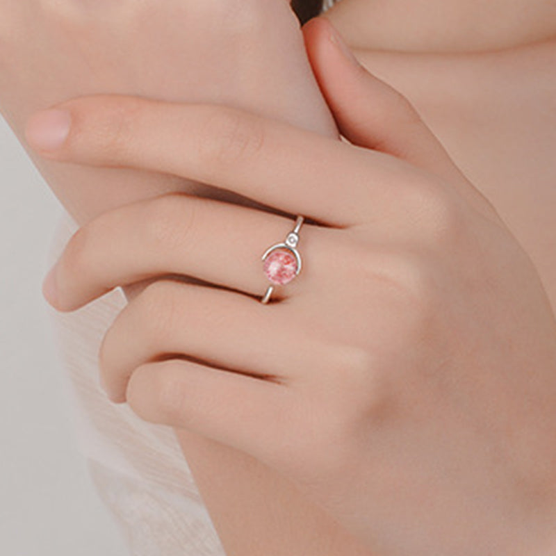 Bague apaisante en cristal rose de 6 mm favorisant l'amour-propre
