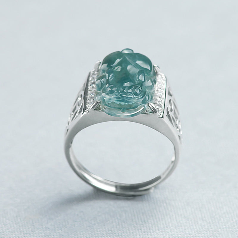 Bague Pixiu en argent sterling et jade pour la richesse et la chance