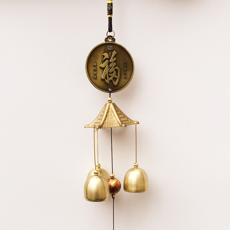 Cloche carillon en cuivre Bagua avec éléphant béni pour l'équilibre de la maison