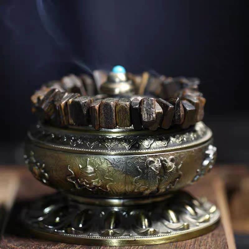 Bracelet de force en bois d'agar avec perles carrées de 12 mm | Sons de guérison