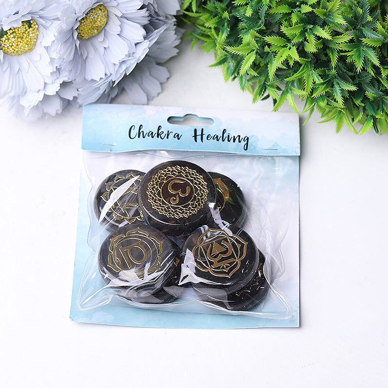Ensemble de pierres de paume runiques imprimées en agate chakra 1,76 pouce
