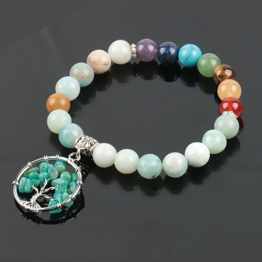 Bracelet Chakra Amazonite avec breloque Arbre de Vie