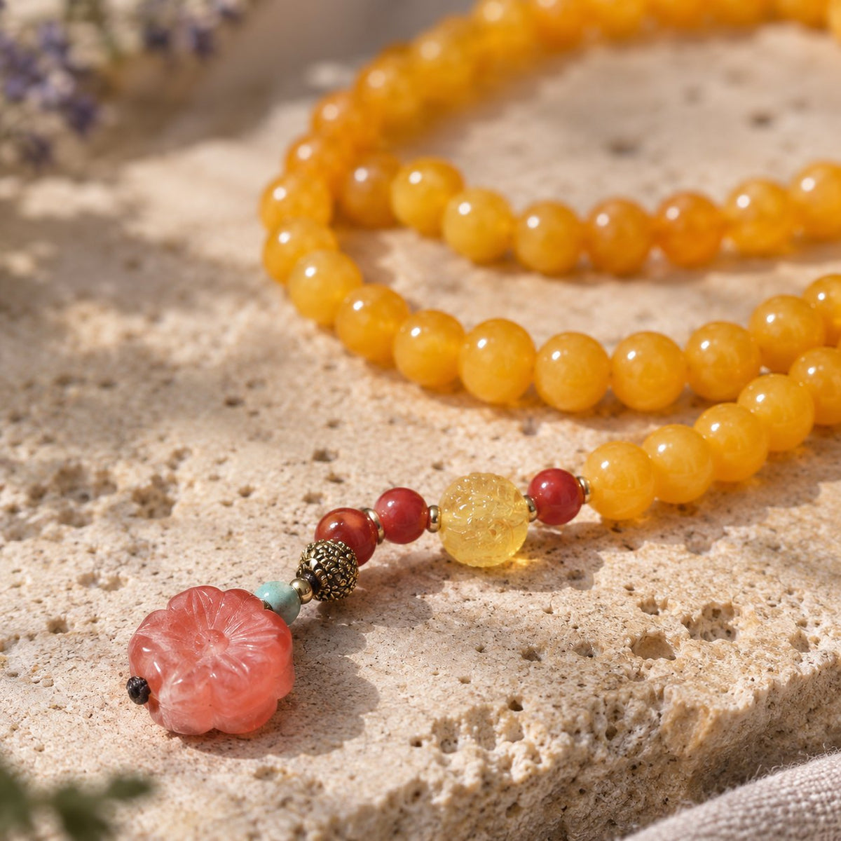 Amber Healing Balance Bracelet & Necklace, close-up of the material and finish