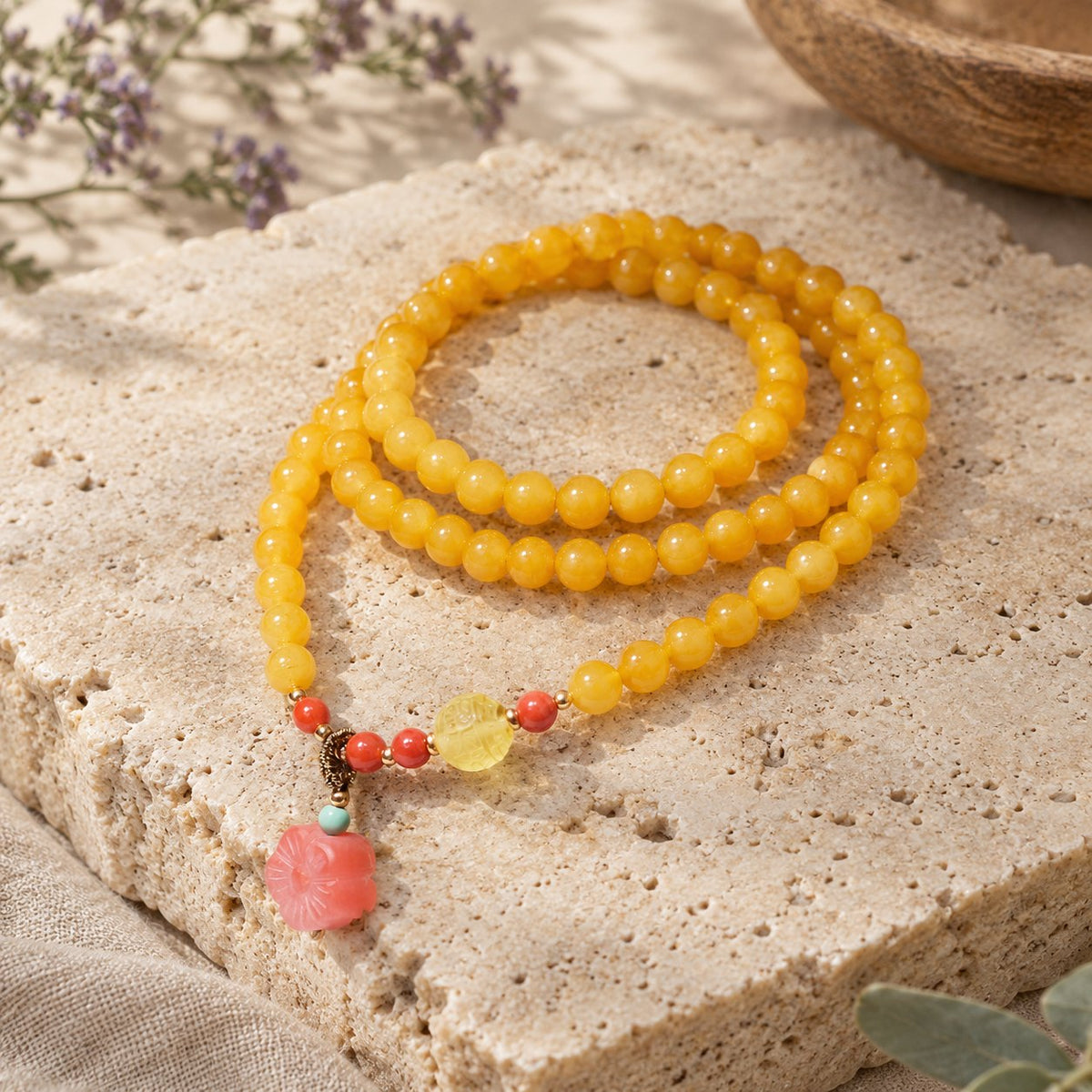 Amber Healing Balance Bracelet & Necklace, mala wrapped three times