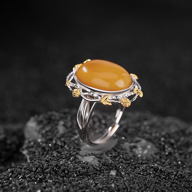Bague de concentration spirituelle en ambre et argent