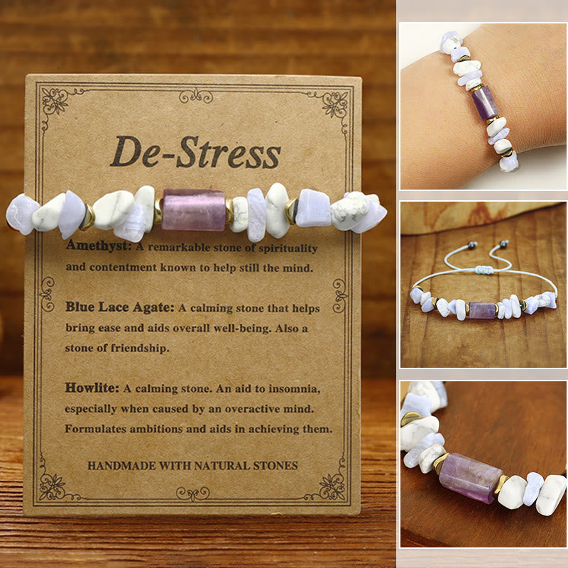 Bracelet de guérison anti-stress en agate dentelle bleue améthyste 14-24 cm