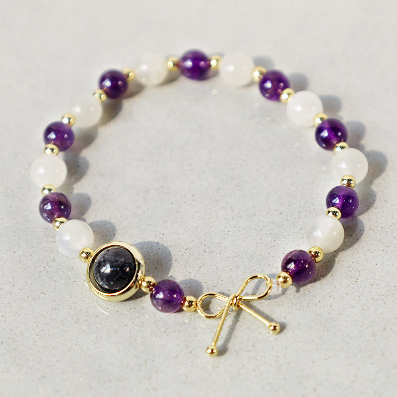 Bracelet de perles de guérison spirituelle en améthyste œil de chat