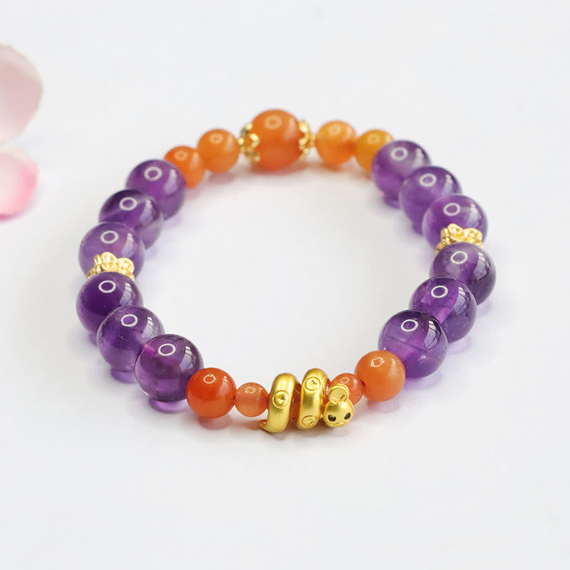Bracelet en jade et soie dorée améthyste pour l'équilibre