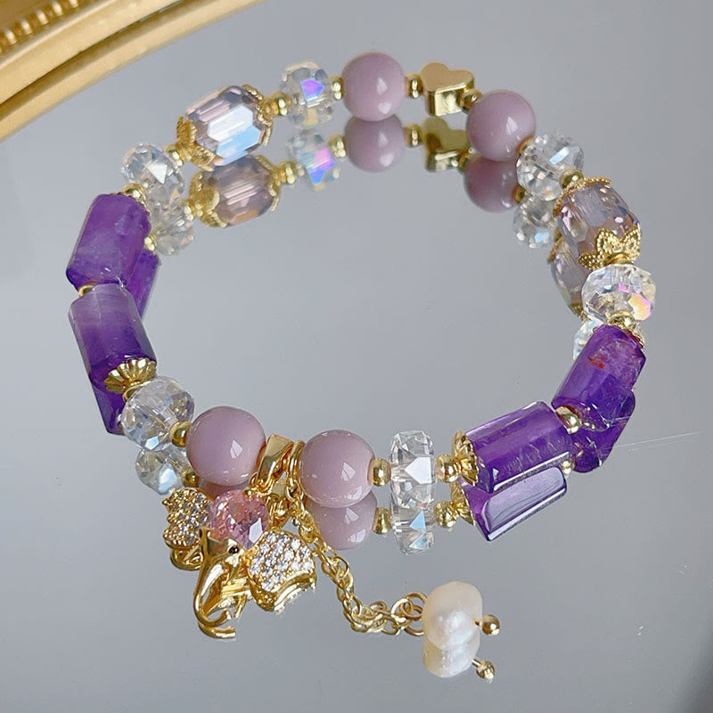 Bracelet à breloques éléphant en aventurine verte améthyste