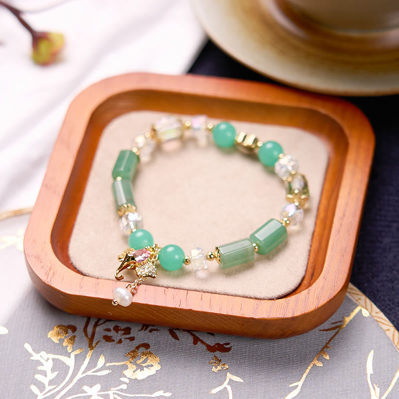 Bracelet à breloques éléphant en aventurine verte améthyste