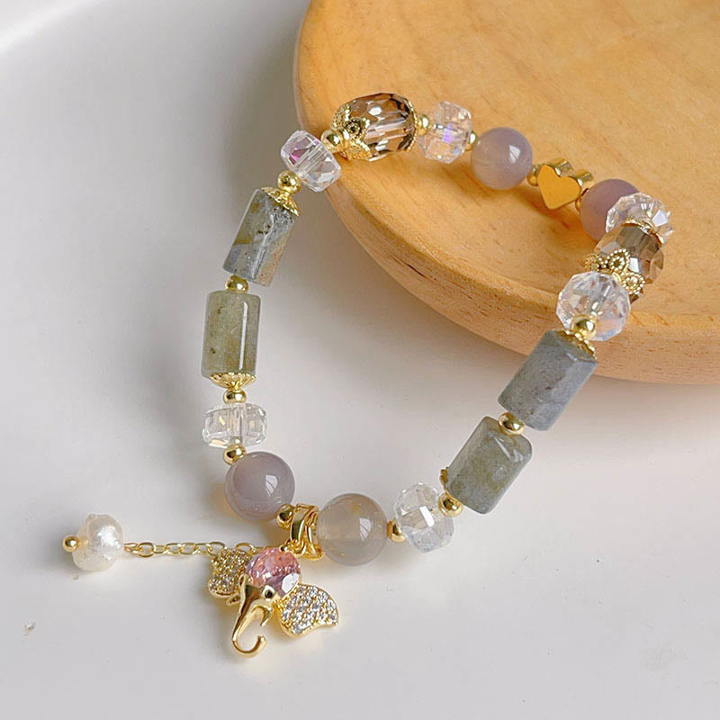Bracelet à breloques éléphant en aventurine verte améthyste