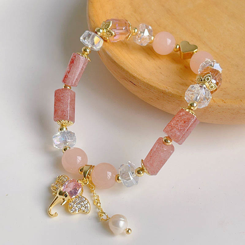 Bracelet à breloques éléphant en aventurine verte améthyste