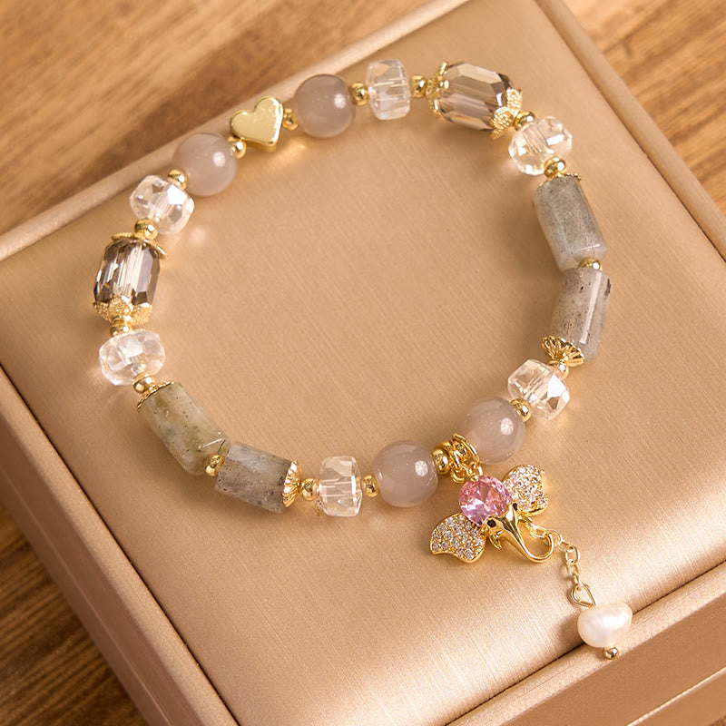 Bracelet à breloques éléphant en aventurine verte améthyste