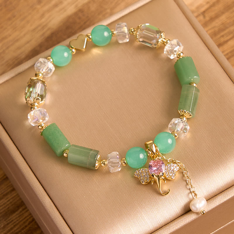Bracelet à breloques éléphant en aventurine verte améthyste