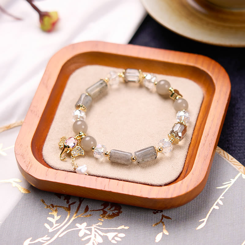 Bracelet à breloques éléphant en aventurine verte améthyste