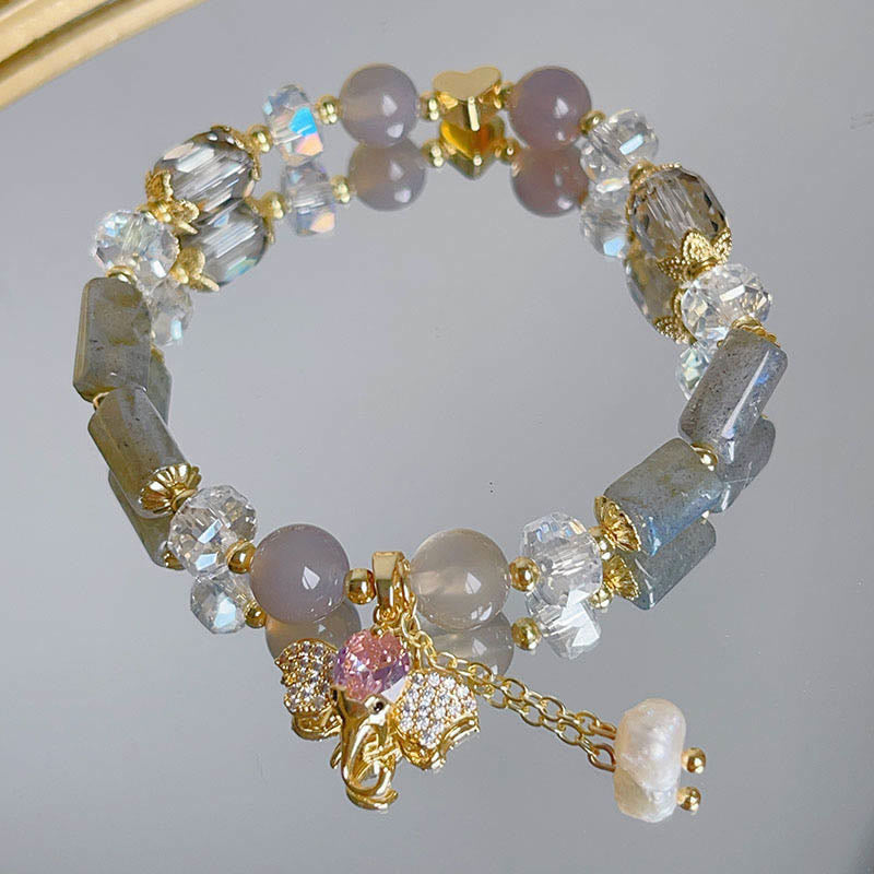 Bracelet à breloques éléphant en aventurine verte améthyste
