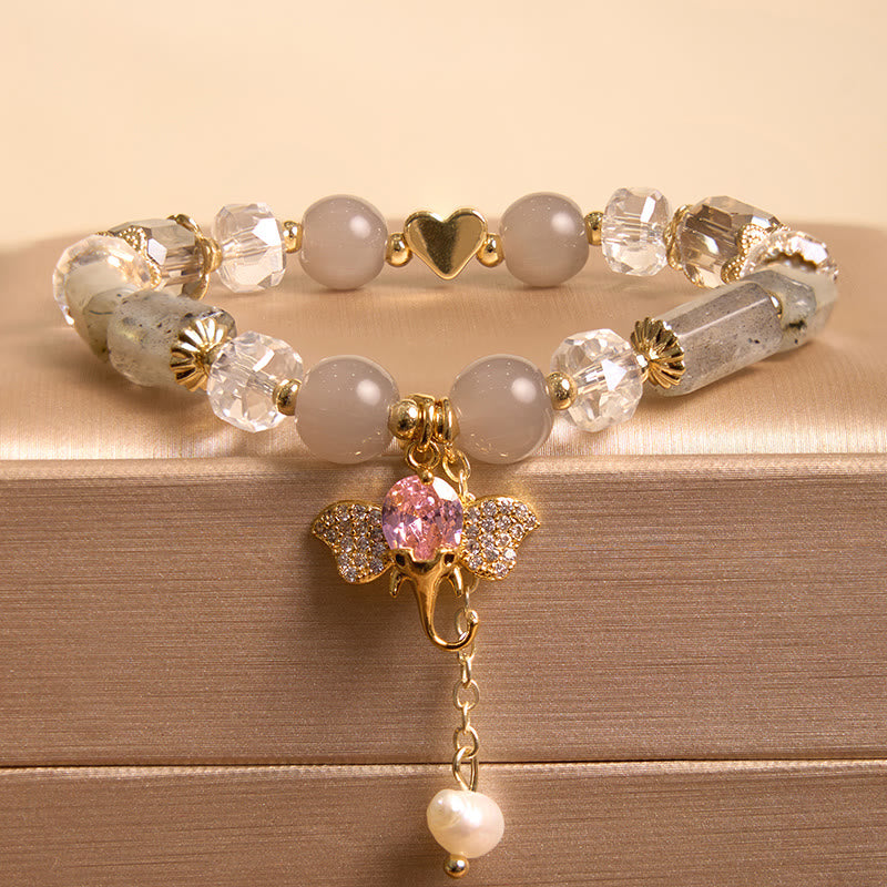 Bracelet à breloques éléphant en aventurine verte améthyste