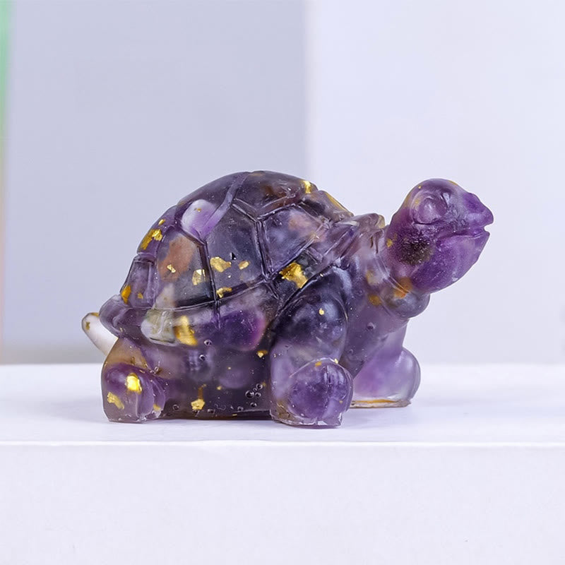Statue de petite tortue en résine de cristal naturel d'améthyste