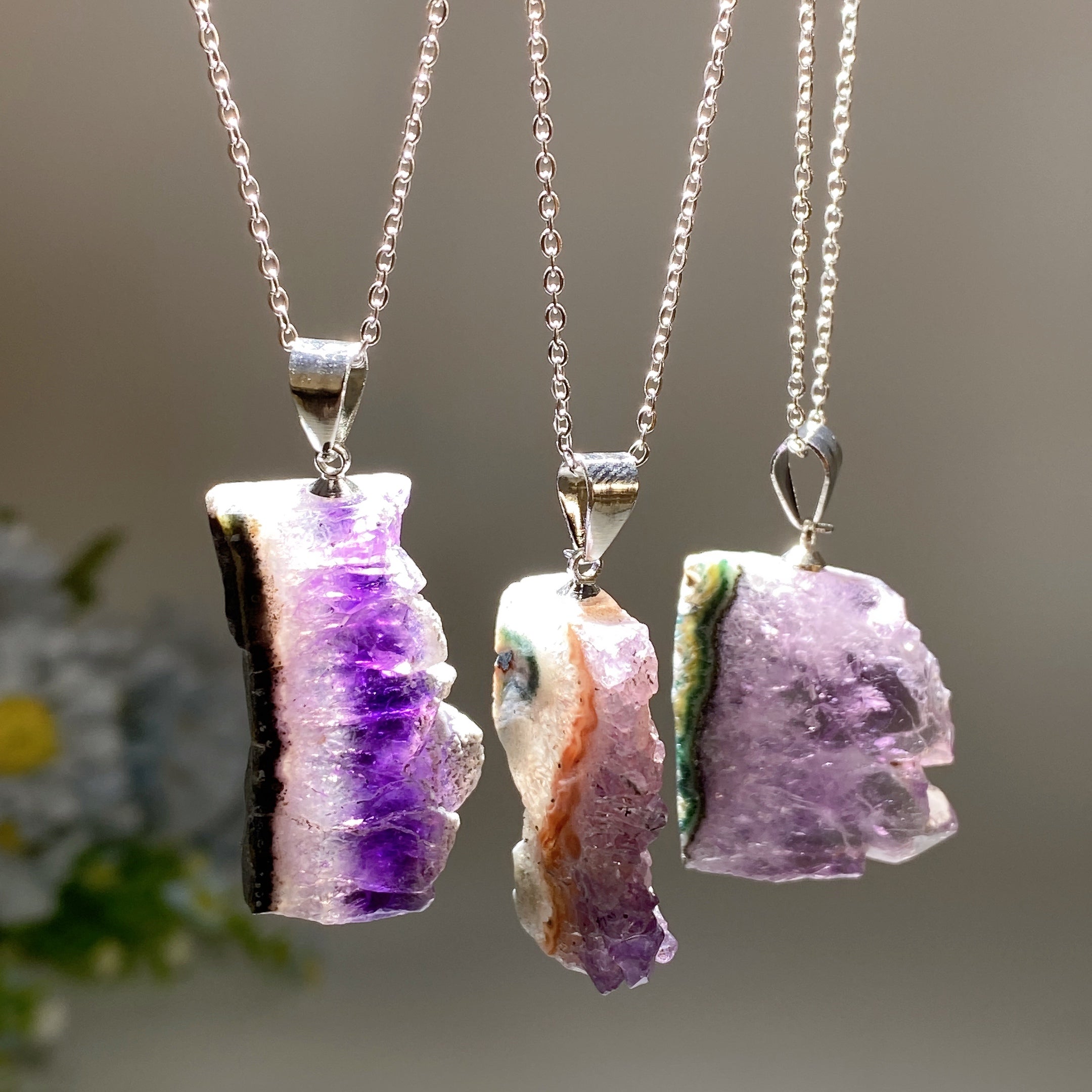 Amethyst Necklace with Silver Chain 20mm Crystal Healing