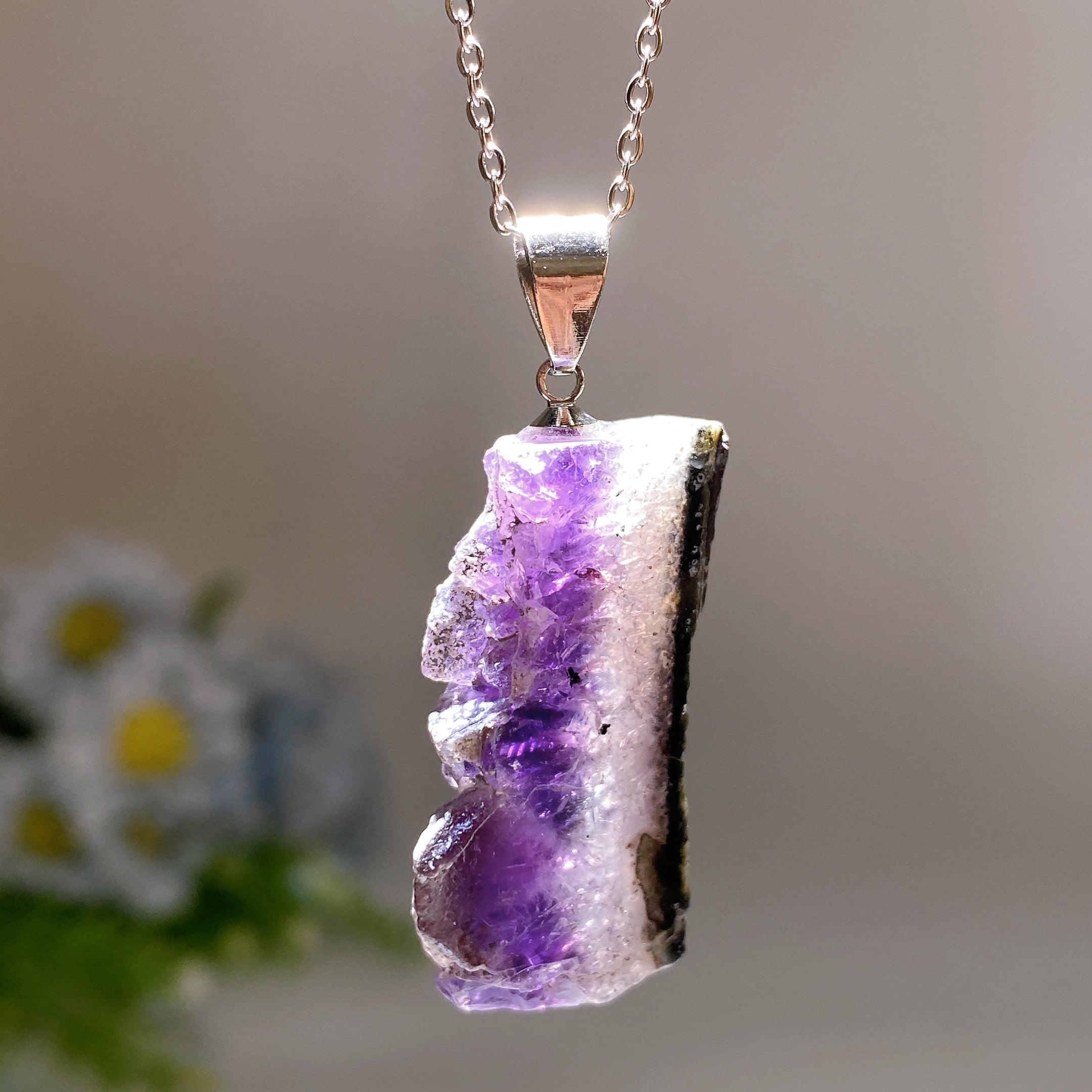 Amethyst Necklace with Silver Chain 20mm Crystal Healing