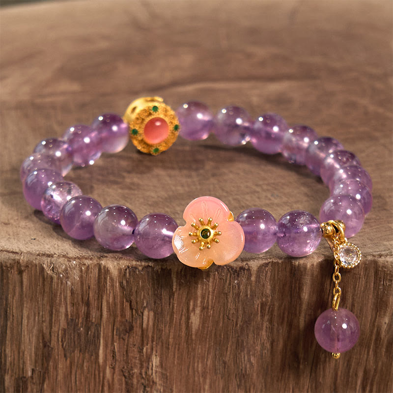 Bracelet Fortune Fleur de Pêcher Améthyste 8 mm