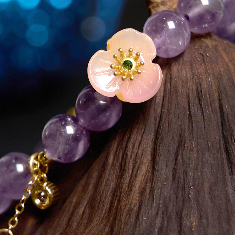 Bracelet Fortune Fleur de Pêcher Améthyste 8 mm