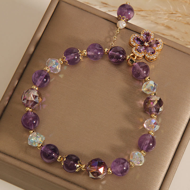 Bracelet de guérison de la paix intérieure en perles d'améthyste et fleurs