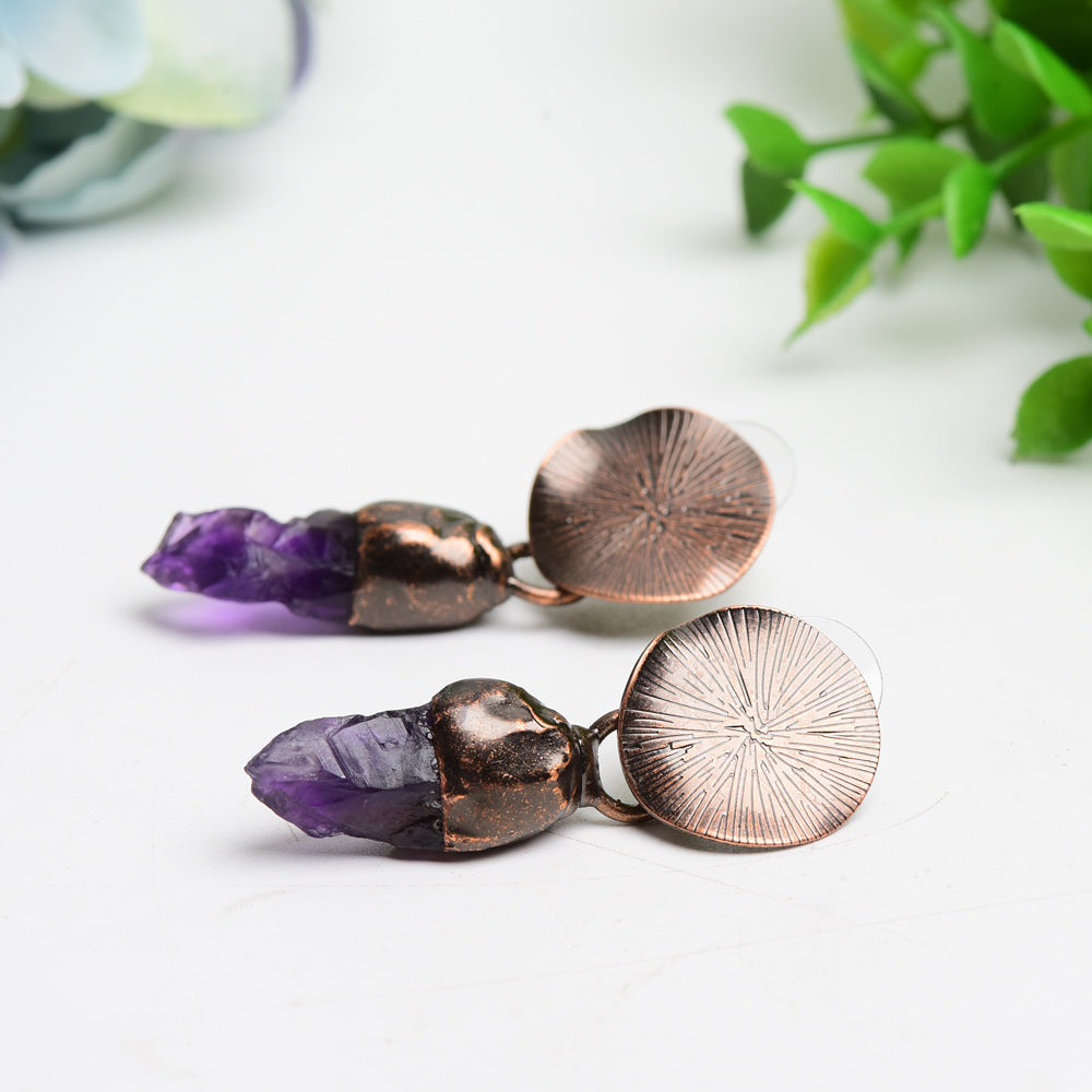 Boucles d'oreilles de guérison en cristal d'améthyste et de quartz rose